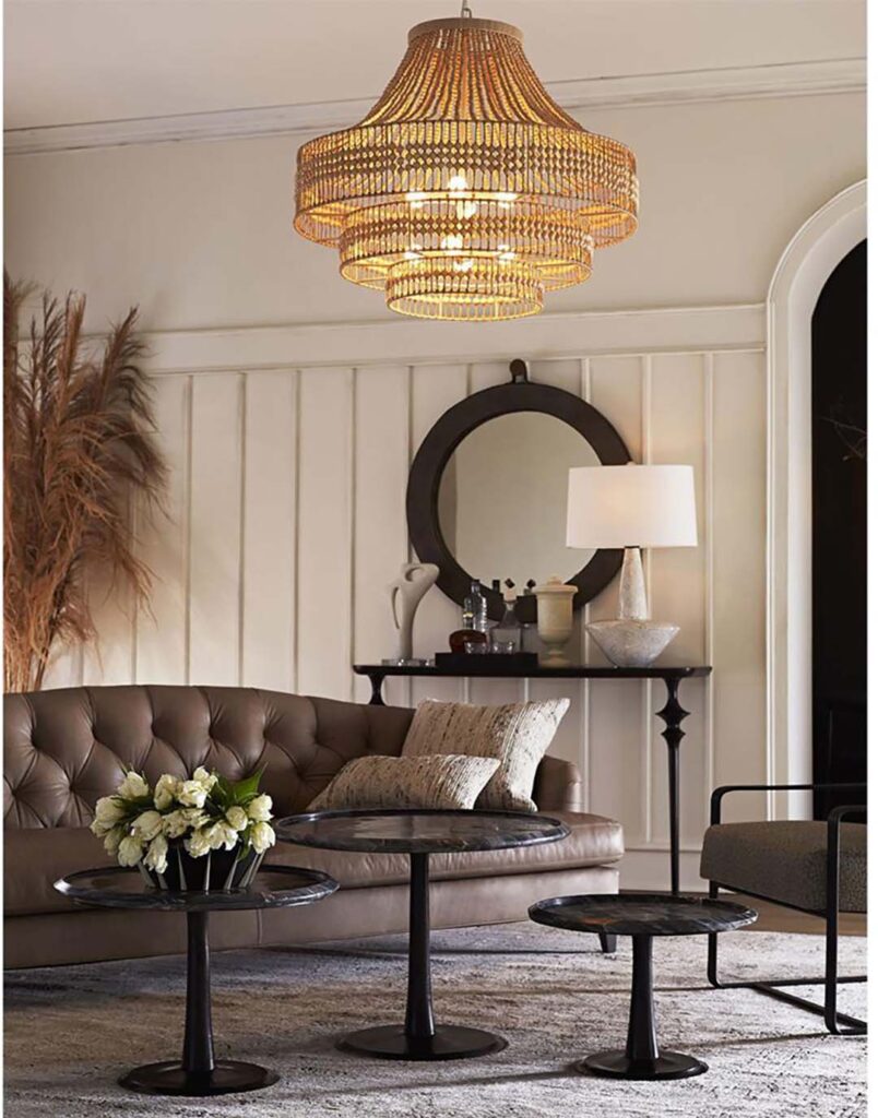 Arteriors Tulane Coastal Beach Natural Hand-Cut Wooden Beads Abaca Chandelier